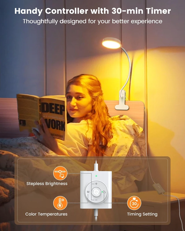 Alt view image 5 of 6 - 5W Clip on Light, 3 Colors & 5 Brightness Reading Light for Bed Flexible Gooseneck Clip on Lamp, 30-Min Timer, Reading Lamp, Perfect Desk Lamp for Dorm,Bunk,Bed,Headboard,Table,Work,Craft