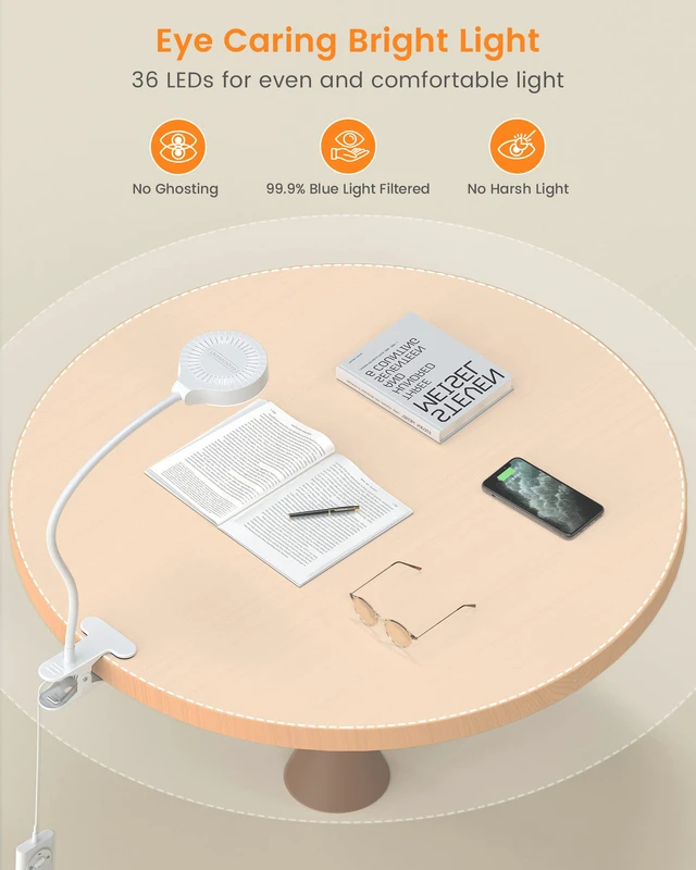 Alt view image 2 of 6 - 5W Clip on Light, 3 Colors & 5 Brightness Reading Light for Bed Flexible Gooseneck Clip on Lamp, 30-Min Timer, Reading Lamp, Perfect Desk Lamp for Dorm,Bunk,Bed,Headboard,Table,Work,Craft