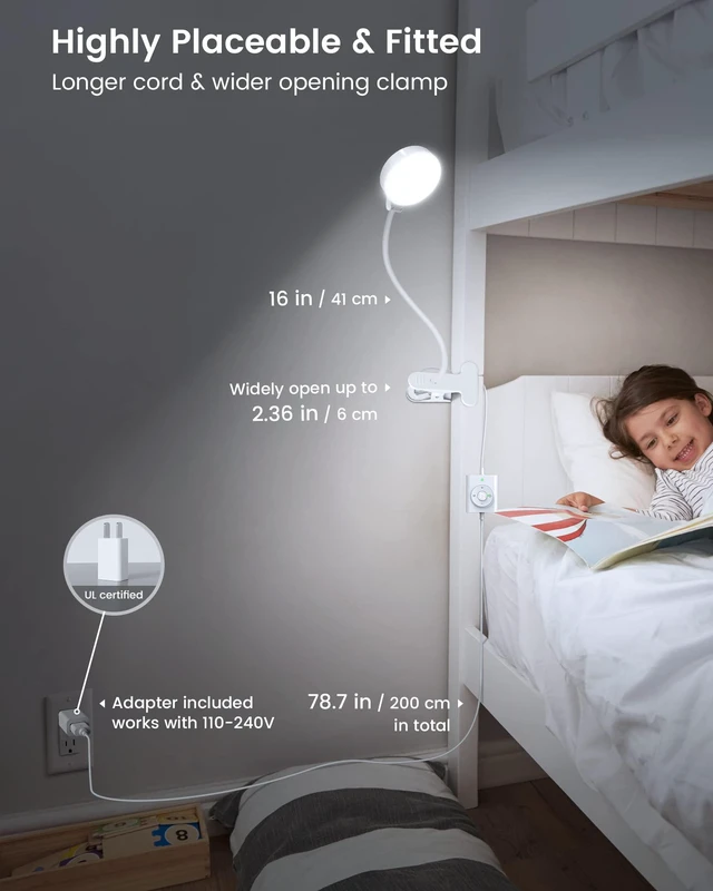 Alt view image 6 of 6 - 5W Clip on Light, 3 Colors & 5 Brightness Reading Light for Bed Flexible Gooseneck Clip on Lamp, 30-Min Timer, Reading Lamp, Perfect Desk Lamp for Dorm,Bunk,Bed,Headboard,Table,Work,Craft