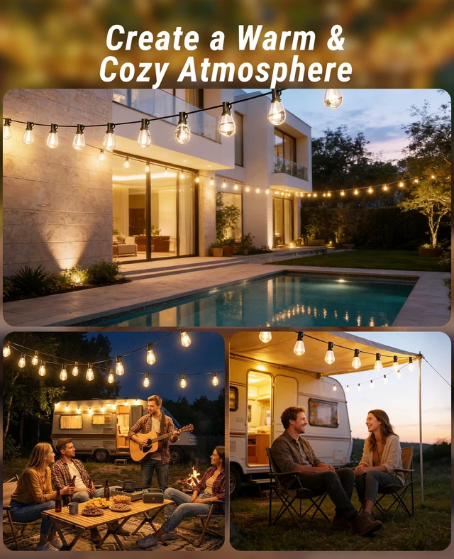 Alt view image 7 of 7 - 50FT Outdoor String Lights with Remote, LED Patio Lights with 18+1 Waterproof S11 Bulbs, Outside Dimmable 2700K Warm White, Timer & 3 Modes,for Backyard Garden Deck Porch Balcony Gazebo Party Decor