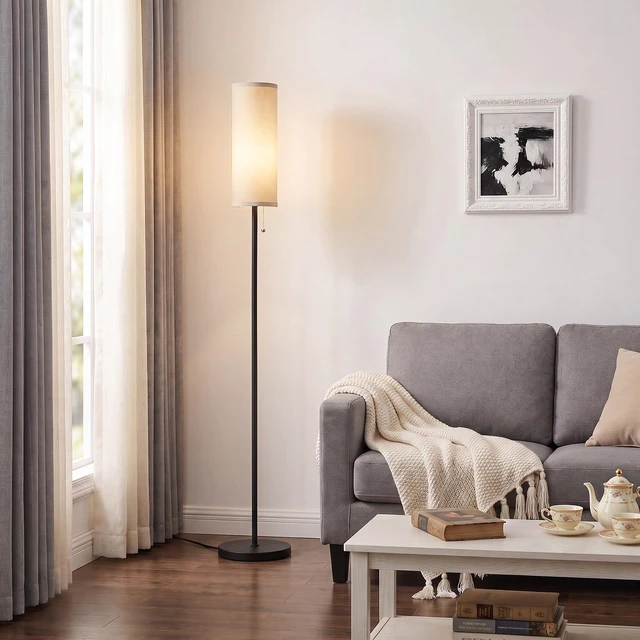 Main image of 64" Floor Lamp with Bulb & Lampshade & Chain Switch, Grey & Black 3 Color Temperature,9W LED bulb,Minimalist Floor Lamp,Tall Pole Lamps,Living Room,Bedrooms,for Study,Office