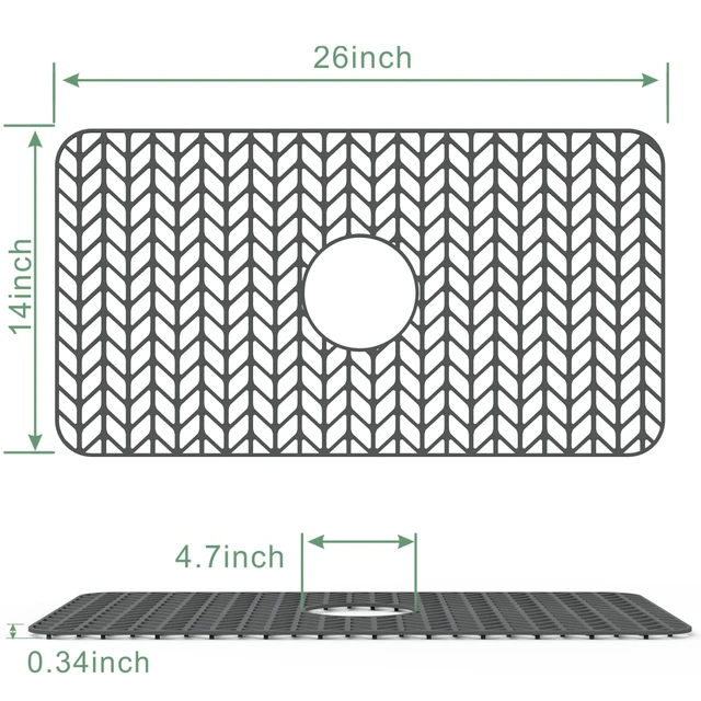 Alt view image 3 of 7 - Silicone Protectors for Kitchen Sink, 26''x 14'' Sink Mat Grid for Bottom of Farmhouse Stainless Steel Porcelain with Center Drain (Grey)