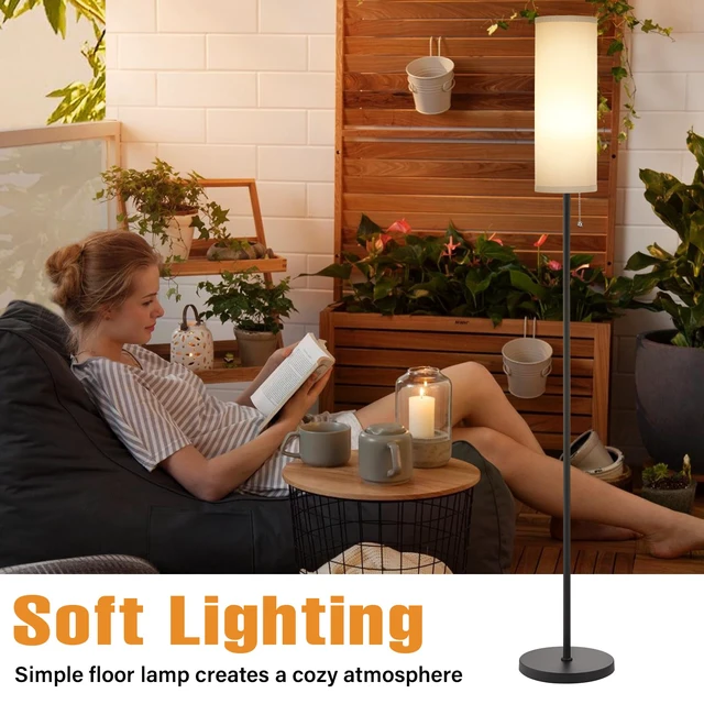 Alt view image 4 of 7 - 64" Floor Lamp with Bulb & Lampshade & Chain Switch, Grey & Black 3 Color Temperature,9W LED bulb,Minimalist Floor Lamp,Tall Pole Lamps,Living Room,Bedrooms,for Study,Office