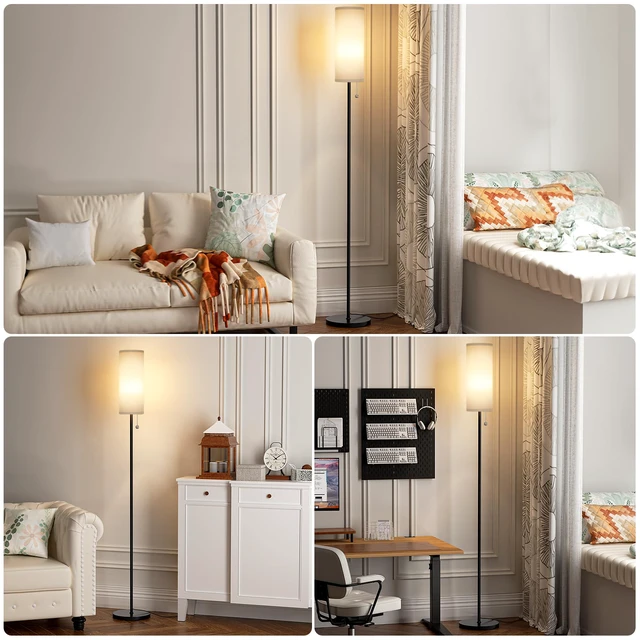 Alt view image 5 of 7 - 64" Floor Lamp with Bulb & Lampshade & Chain Switch, Grey & Black 3 Color Temperature,9W LED bulb,Minimalist Floor Lamp,Tall Pole Lamps,Living Room,Bedrooms,for Study,Office