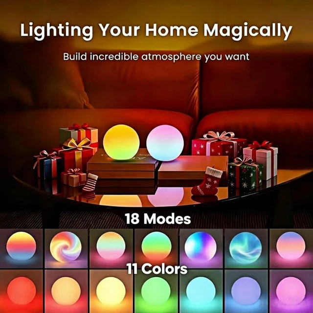 Alt view image 2 of 7 - 3-inch Rechargeable LED Ball Lights, Sphere Night Light 18 Modes, 11 RGB Color Change Mood Lighting, IP65 Waterproof Floating Pool Light for Bedroom Patio Bathtub Decor,Gift