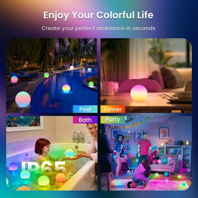 Alt view image 7 of 7 - 3-inch Rechargeable LED Ball Lights, Sphere Night Light 18 Modes, 11 RGB Color Change Mood Lighting, IP65 Waterproof Floating Pool Light for Bedroom Patio Bathtub Decor,Gift