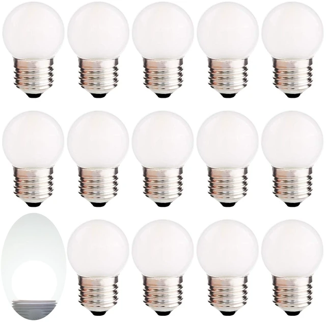 Main image of 15 Pack Frosted LED Replacement Bulbs, 1.5W Low Wattage Led Bulb 15W Equal E26 Standard Base, 6000K White, Small Globe Light Bulb for Outdoor Patio String Lights Ceiling Fan