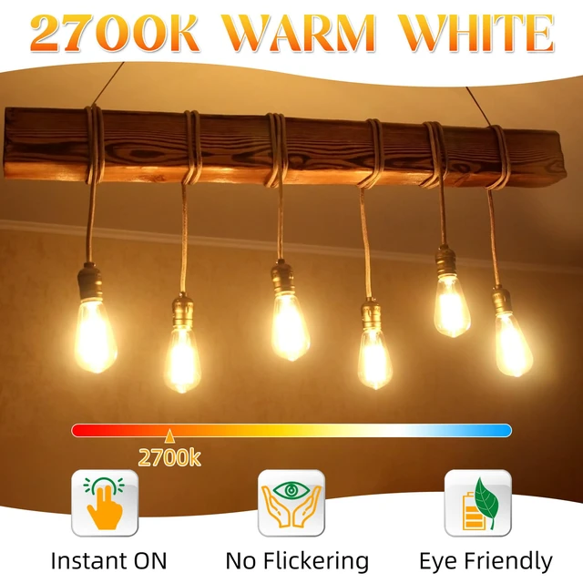 Alt view image 3 of 7 - Edison Bulbs 60 watt LED, Vintage Light Bulbs Non-Dimmable, 2700K Warm White, ST58 E26 LED Bulb, 90+ CRI, E26 Medium Base, Clear Glass, 12 Pack