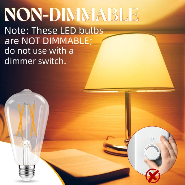 Alt view image 4 of 7 - Edison Bulbs 60 watt LED, Vintage Light Bulbs Non-Dimmable, 2700K Warm White, ST58 E26 LED Bulb, 90+ CRI, E26 Medium Base, Clear Glass, 12 Pack