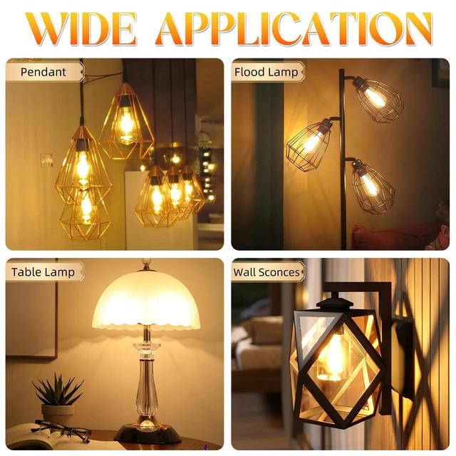Alt view image 7 of 7 - Edison Bulbs 60 watt LED, Vintage Light Bulbs Non-Dimmable, 2700K Warm White, ST58 E26 LED Bulb, 90+ CRI, E26 Medium Base, Clear Glass, 12 Pack
