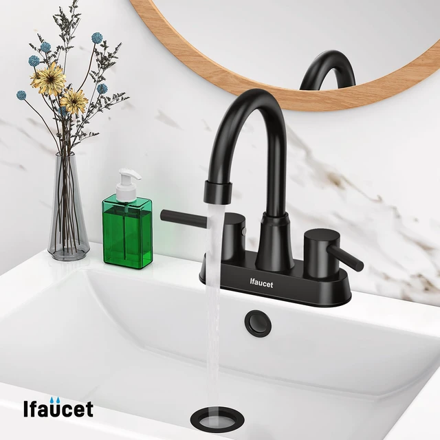 Alt view image 5 of 7 - Black Bathroom Faucet 3 Hole, Bathroom Faucets for Sink 3 Hole, Bathroom Sink Faucet, 4 Inch 2 Handle Centerset, Lead-Free, with Copper Pop Up Drain (Matte Black)