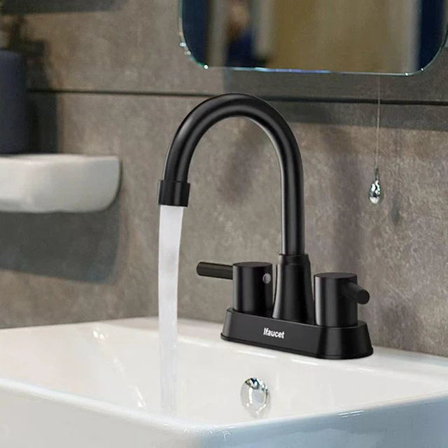 Alt view image 7 of 7 - Black Bathroom Faucet 3 Hole, Bathroom Faucets for Sink 3 Hole, Bathroom Sink Faucet, 4 Inch 2 Handle Centerset, Lead-Free, with Copper Pop Up Drain (Matte Black)