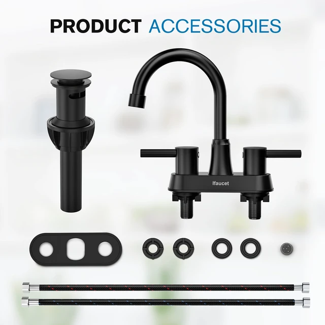 Alt view image 6 of 7 - Black Bathroom Faucet 3 Hole, Bathroom Faucets for Sink 3 Hole, Bathroom Sink Faucet, 4 Inch 2 Handle Centerset, Lead-Free, with Copper Pop Up Drain (Matte Black)