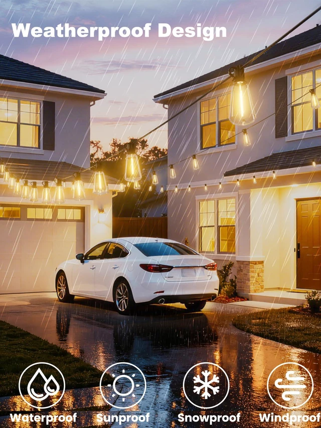Alt view image 2 of 7 - Outdoor String Lights 100 FT, Outside LED Patio Light Waterproof 52 Shatterproof Vintage Bulbs, Connectable for Bistro Cafe Market Backyard Party, ETL-Listed,Dimmable Warm White