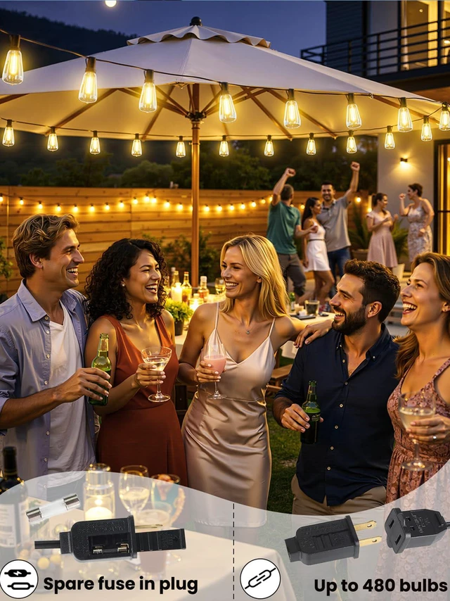 Alt view image 3 of 7 - Outdoor String Lights 100 FT, Outside LED Patio Light Waterproof 52 Shatterproof Vintage Bulbs, Connectable for Bistro Cafe Market Backyard Party, ETL-Listed,Dimmable Warm White