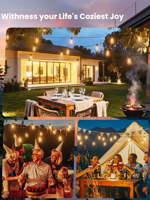Alt view image 6 of 7 - Outdoor String Lights 100 FT, Outside LED Patio Light Waterproof 52 Shatterproof Vintage Bulbs, Connectable for Bistro Cafe Market Backyard Party, ETL-Listed,Dimmable Warm White