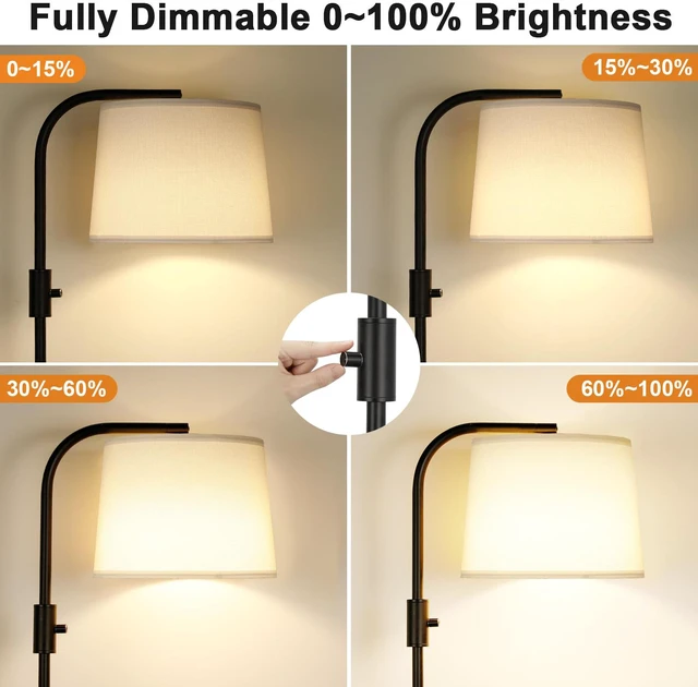 Alt view image 3 of 7 - Fully Dimmable Floor Lamp with 9W LED Bulb, Standing Lamp for Living Room with Adjustable Head, Modern Tall Light with Rotary Switch for Office, Black and White
