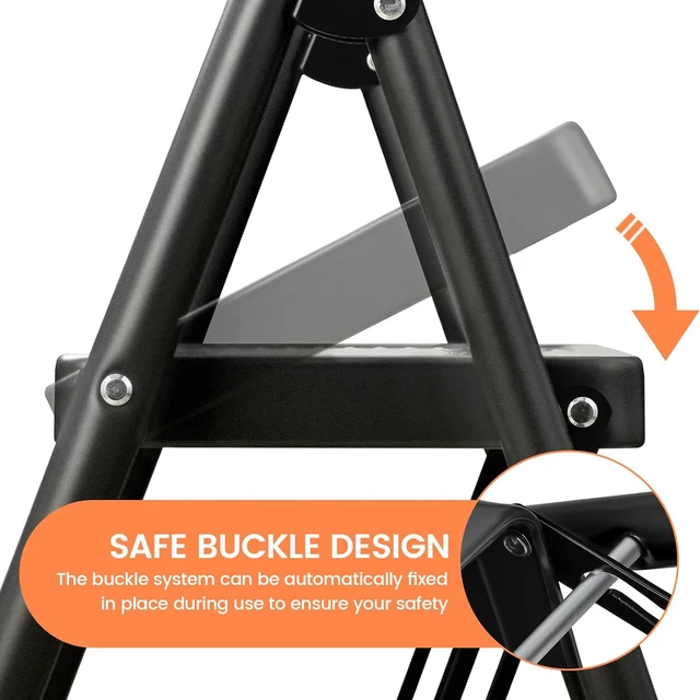 Alt view image 3 of 7 - Step Stool for Adults,2 Step Ladder Folding 330lbs Anti Slip Step Stool,Foldable Ergonomic 2 Steel Stool with Wide Pedal for Home, Kitchen, Office (Matte Black)