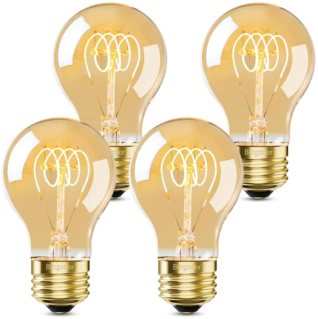 Main image of Dimmable E26 4W LED A19 Vintage Edison Decorative Light Bulbs 40 Watt 2500K 4 Pack Amber Warm White Light, Decorative Antique Light Bulbs for Modern, Rustic, Farmhouse Light Fixtures, CRI 90+, 300LM