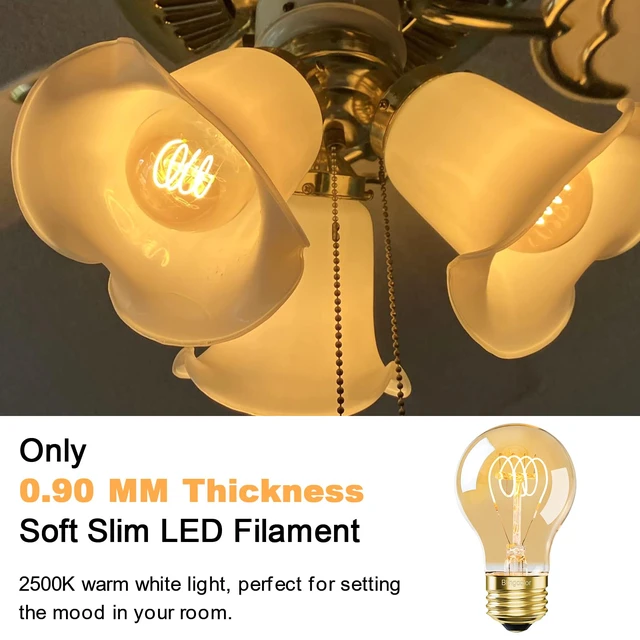 Alt view image 5 of 6 - Dimmable E26 4W LED A19 Vintage Edison Decorative Light Bulbs 40 Watt 2500K 4 Pack Amber Warm White Light, Decorative Antique Light Bulbs for Modern, Rustic, Farmhouse Light Fixtures, CRI 90+, 300LM
