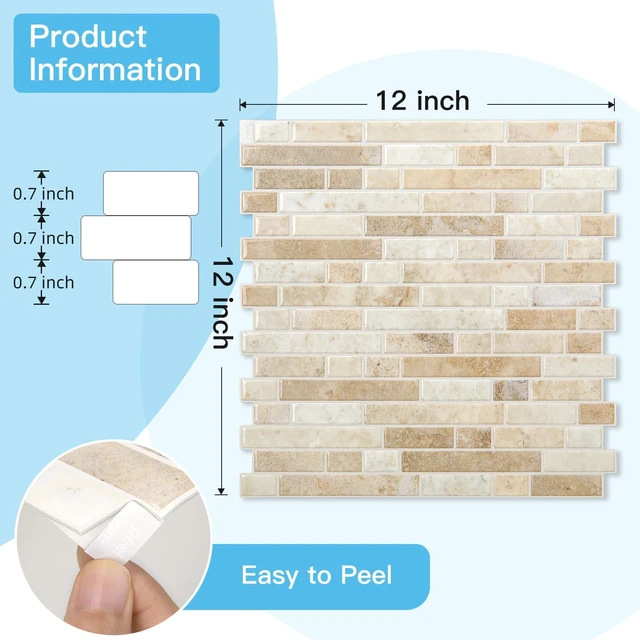 Alt view image 7 of 7 - Linear Tile Peel and Stick Backsplash, 10-Pack, Eurasian Mocha Stone 12 x 12 Inch, Enhanced Thickness, Warp Resistant, Strong Adhesion, Sturdy, for Kitchen, Bedroom, Ideal for Home Improvement