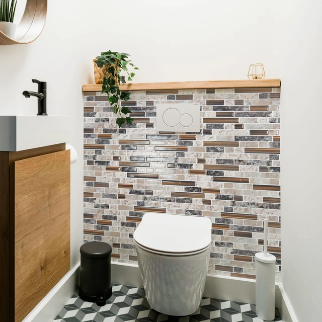 Alt view image 3 of 7 - Linear Design Tile Peel and Stick Backsplash, 10-Sheet, Sandstone 12 x 12 Inch, Enhanced Thickness, Warp Resistant, Strong Adhesion, Sturdy, for Kitchen, Bedroom, Ideal for Home Improvement