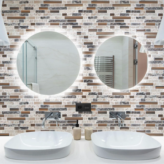 Alt view image 4 of 7 - Linear Design Tile Peel and Stick Backsplash, 10-Sheet, Sandstone 12 x 12 Inch, Enhanced Thickness, Warp Resistant, Strong Adhesion, Sturdy, for Kitchen, Bedroom, Ideal for Home Improvement