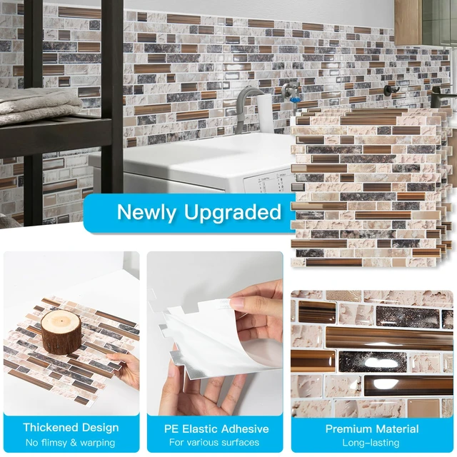 Alt view image 5 of 7 - Linear Design Tile Peel and Stick Backsplash, 10-Sheet, Sandstone 12 x 12 Inch, Enhanced Thickness, Warp Resistant, Strong Adhesion, Sturdy, for Kitchen, Bedroom, Ideal for Home Improvement