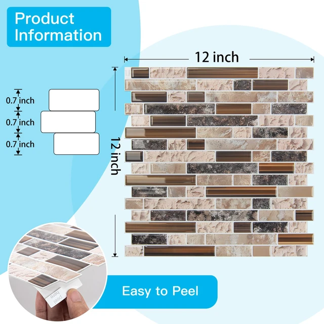 Alt view image 6 of 7 - Linear Design Tile Peel and Stick Backsplash, 10-Sheet, Sandstone 12 x 12 Inch, Enhanced Thickness, Warp Resistant, Strong Adhesion, Sturdy, for Kitchen, Bedroom, Ideal for Home Improvement