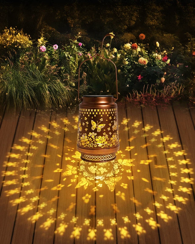 Alt view image 3 of 7 - 2 Pack Butterfly Solar Lanterns Outdoor Waterproof, Garden Decor Birthday Gifts for Women Mom Grandma Sister, Metal Hanging Solar Lights Outside Decorative for Backyard Patio Lawn Pathway Landscape