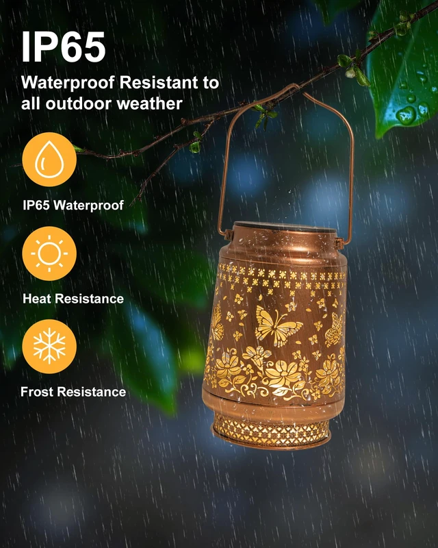 Alt view image 7 of 7 - 2 Pack Butterfly Solar Lanterns Outdoor Waterproof, Garden Decor Birthday Gifts for Women Mom Grandma Sister, Metal Hanging Solar Lights Outside Decorative for Backyard Patio Lawn Pathway Landscape