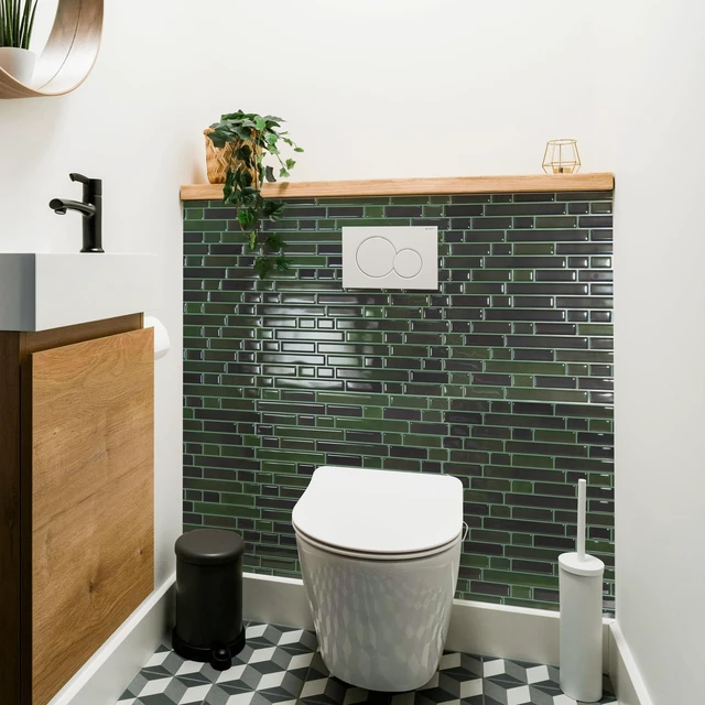 Alt view image 3 of 7 - Linear Design Tile Peel and Stick Backsplash, 10-Sheet, Dark Green 12 x 12 Inch, Enhanced Thickness, Warp Resistant, Strong Adhesion, Sturdy, for Kitchen, Bedroom, Ideal for Home Improvement