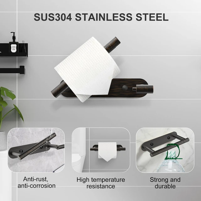 Alt view image 4 of 7 - Toilet Paper Holder Adhesive or Screw-in Oil Rubbed Bronze Adhesive or Screw-in,Waterproof and Rustproof Stainless Steel,Wall Mount Design,for Bathroom Hardware Accessories