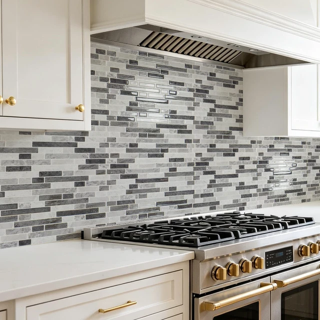 Alt view image 2 of 7 - Linear Tile Peel and Stick Backsplash, 10-Sheet, Multi-Tone Gray 12 x 12 Inch, Enhanced Thickness, Warp Resistant, Strong Adhesion, Sturdy, for Kitchen, Bedroom, Ideal for Home Improvement