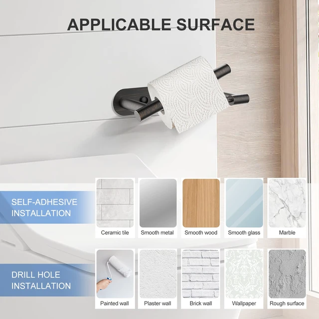 Alt view image 7 of 7 - Toilet Paper Holder Adhesive or Screw-in Oil Rubbed Bronze Adhesive or Screw-in,Waterproof and Rustproof Stainless Steel,Wall Mount Design,for Bathroom Hardware Accessories
