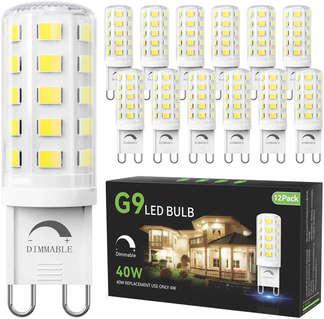 Main image of 12 Pack Dimmable G9 LED Bulb, 40 Watt Eq 4W, 4000K Neutral White T4 G 9 Bi-pin Base Halogen Replacement, 120V No Flicker, 450LM for Chandelier Wall Sconce