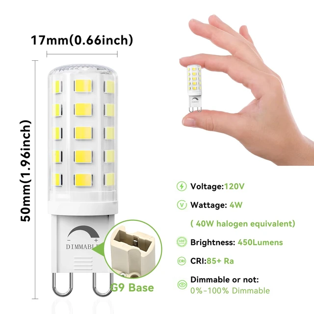 Alt view image 3 of 7 - 12 Pack Dimmable G9 LED Bulb, 40 Watt Eq 4W, 4000K Neutral White T4 G 9 Bi-pin Base Halogen Replacement, 120V No Flicker, 450LM for Chandelier Wall Sconce