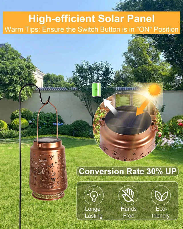 Alt view image 7 of 7 - 2 Pack Mushroom Solar Lanterns Outdoor Waterproof, Garden Decor Birthday Gifts for Women Mom Grandma Sister, Metal Hanging Solar Lights Outside Decorative for Backyard Patio Lawn Pathway Landscape
