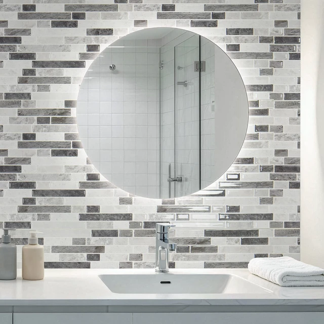 Alt view image 3 of 7 - Linear Tile Peel and Stick Backsplash, 10-Sheet, Multi-Tone Gray 12 x 12 Inch, Enhanced Thickness, Warp Resistant, Strong Adhesion, Sturdy, for Kitchen, Bedroom, Ideal for Home Improvement