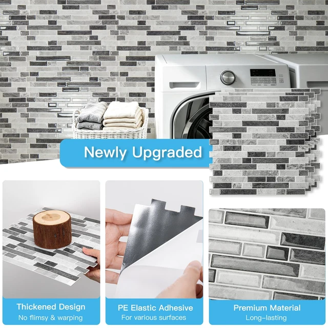 Alt view image 5 of 7 - Linear Tile Peel and Stick Backsplash, 10-Sheet, Multi-Tone Gray 12 x 12 Inch, Enhanced Thickness, Warp Resistant, Strong Adhesion, Sturdy, for Kitchen, Bedroom, Ideal for Home Improvement