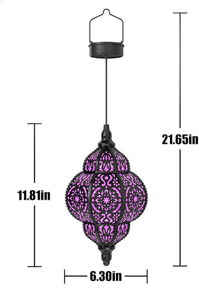 Alt view image 6 of 7 - Hanging Solar Lights Outdoor Garden Decor Solar Lantern Waterproof Plastic Moroccan Outdoor Decorations for Patio Pathway Yard Backyard Garden Decorative (2, Purple)