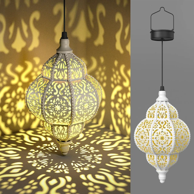Main image of Hanging Solar Lights Outdoor Garden Decor Solar Lantern Waterproof Plastic Moroccan Outdoor Decorations for Patio Pathway Yard Backyard Garden Decorative (2, White)