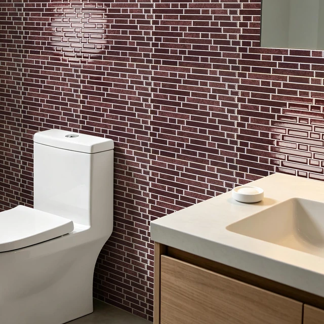 Alt view image 3 of 7 - Linear Tile Peel and Stick Backsplash, 10-Pack, Dark Burgundy 12 x 12 Inch, Enhanced Thickness, Warp Resistant, Strong Adhesion, Sturdy, for Kitchen, Bedroom, Ideal for Home Improvement