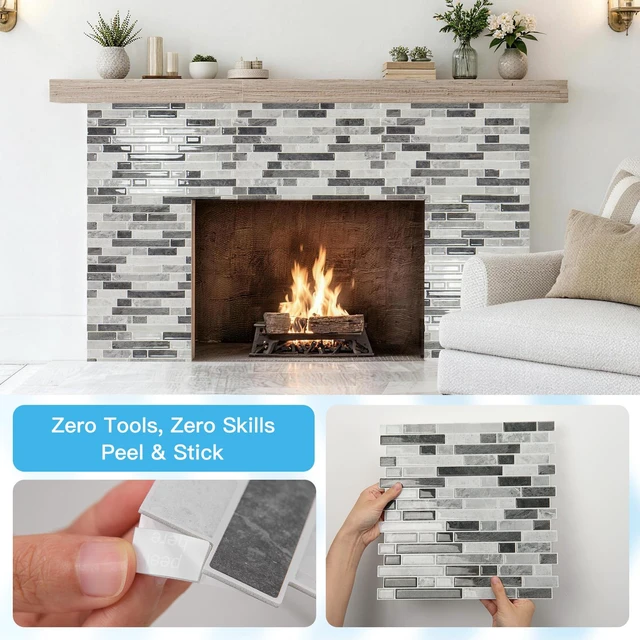 Alt view image 6 of 7 - Linear Tile Peel and Stick Backsplash, 10-Sheet, Multi-Tone Gray 12 x 12 Inch, Enhanced Thickness, Warp Resistant, Strong Adhesion, Sturdy, for Kitchen, Bedroom, Ideal for Home Improvement