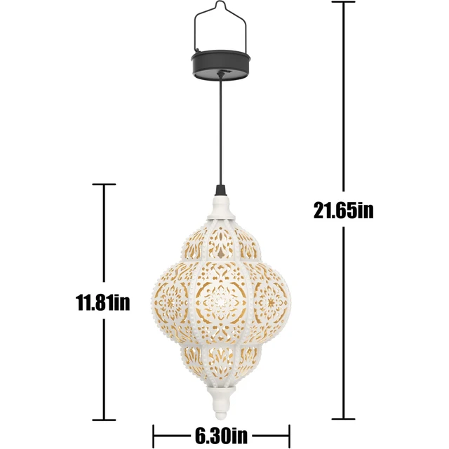 Alt view image 6 of 7 - Hanging Solar Lights Outdoor Garden Decor Solar Lantern Waterproof Plastic Moroccan Outdoor Decorations for Patio Pathway Yard Backyard Garden Decorative (2, White)