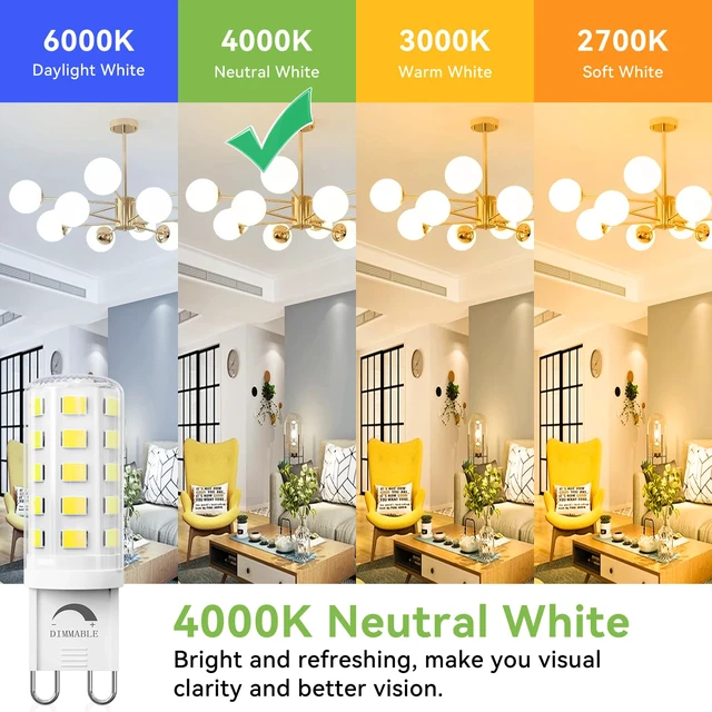 Alt view image 4 of 7 - 12 Pack Dimmable G9 LED Bulb, 40 Watt Eq 4W, 4000K Neutral White T4 G 9 Bi-pin Base Halogen Replacement, 120V No Flicker, 450LM for Chandelier Wall Sconce