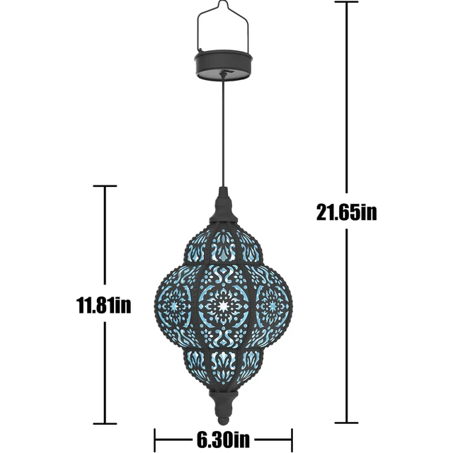 Alt view image 6 of 7 - Hanging Solar Lights Outdoor Garden Decor Solar Lantern Waterproof Plastic Moroccan Outdoor Decorations for Patio Pathway Yard Backyard Garden Decorative (2, Black)
