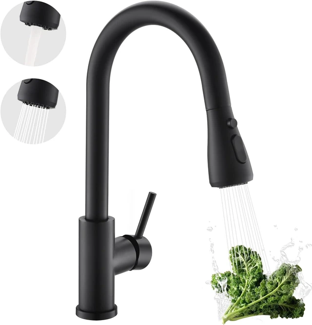 Main image of Kitchen Faucet with Pull Down sparyer,Leak Proof, Matte Black 304 Stainless Steel,10-Min DIY Install,23-Inch Pull-Down Hose,2-Function Spray,360° Swivel Spout