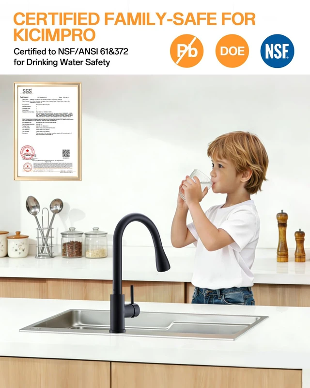 Alt view image 3 of 7 - Kitchen Faucet with Pull Down sparyer,Leak Proof, Matte Black 304 Stainless Steel,10-Min DIY Install,23-Inch Pull-Down Hose,2-Function Spray,360° Swivel Spout