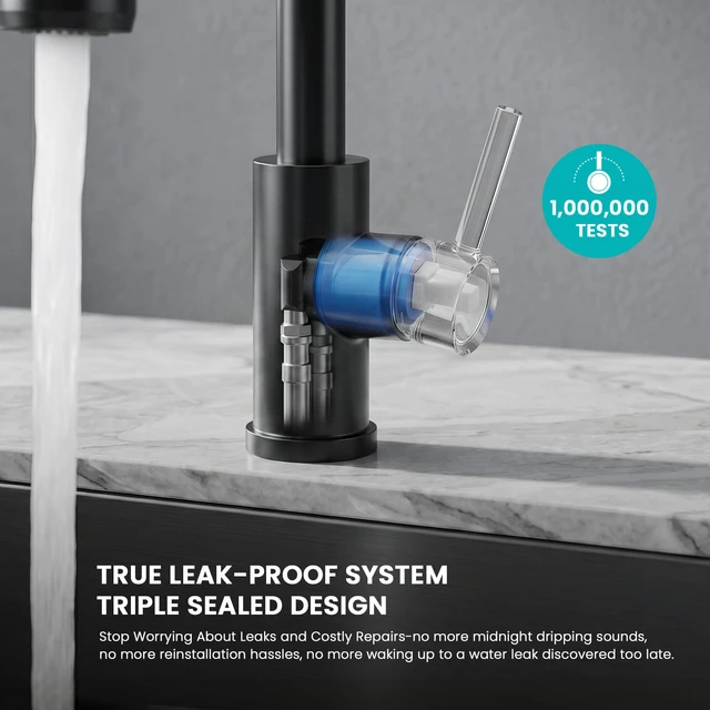 Alt view image 5 of 7 - Kitchen Faucet with Pull Down sparyer,Leak Proof, Matte Black 304 Stainless Steel,10-Min DIY Install,23-Inch Pull-Down Hose,2-Function Spray,360° Swivel Spout